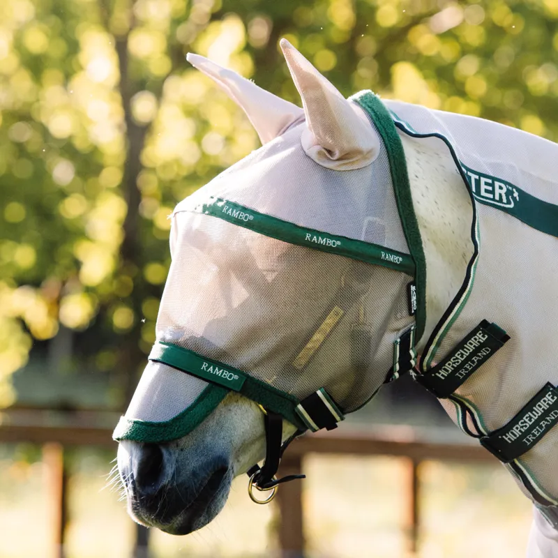 Horseware Rambo Plus Fly Mask - Oatmeal/Green